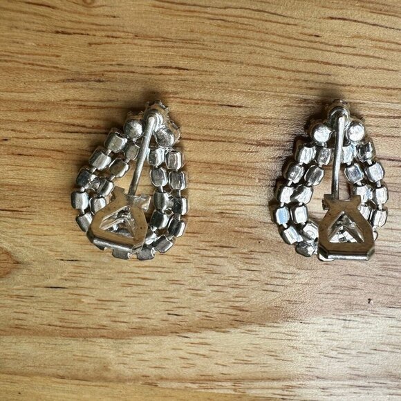 VTG Earrings Rhinestone Rhinestone Teardrop Silver Tone Statement Classy 1" - Picture 5 of 7